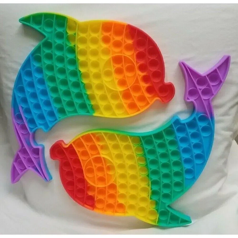 Fidget Toy Jumbo 2 Pc Ying Yang Puzzle Dolphins Fish Pisces Sign Push Pop Bubble